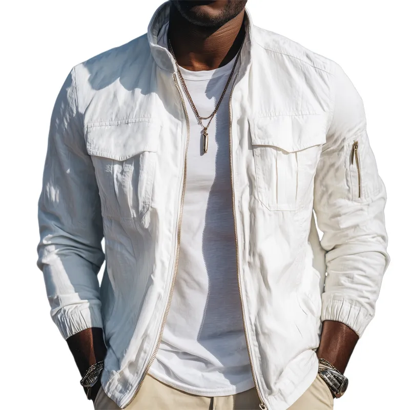 Men's Classic Stand Collar Zipper Cotton Bomber Jacket MTA0581H6U sold by Manly