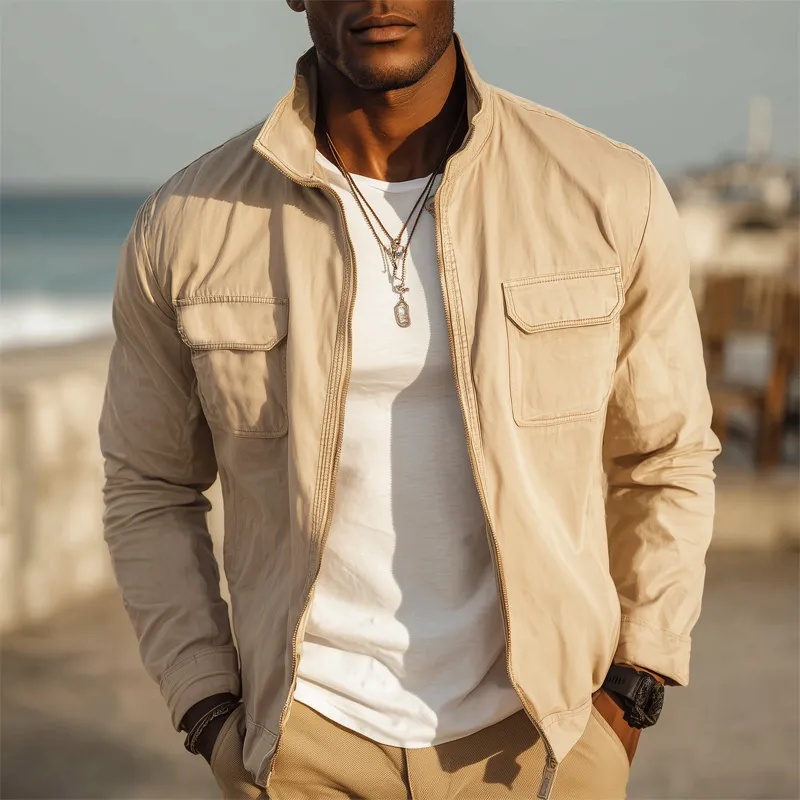 Men's Basic Stand Collar Zipper Cotton Bomber Jacket MTA0534H2U sold by Manly product image thumbnail 2