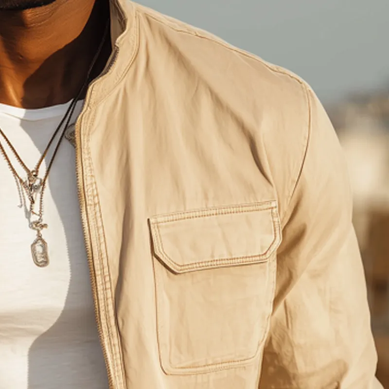 Men's Basic Stand Collar Zipper Cotton Bomber Jacket MTA0534H2U sold by Manly product image thumbnail 3