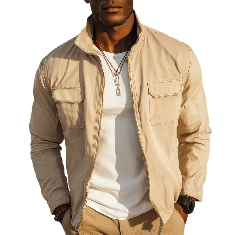 Men's Basic Stand Collar Zipper Cotton Bomber Jacket MTA0534H2U sold by Manly