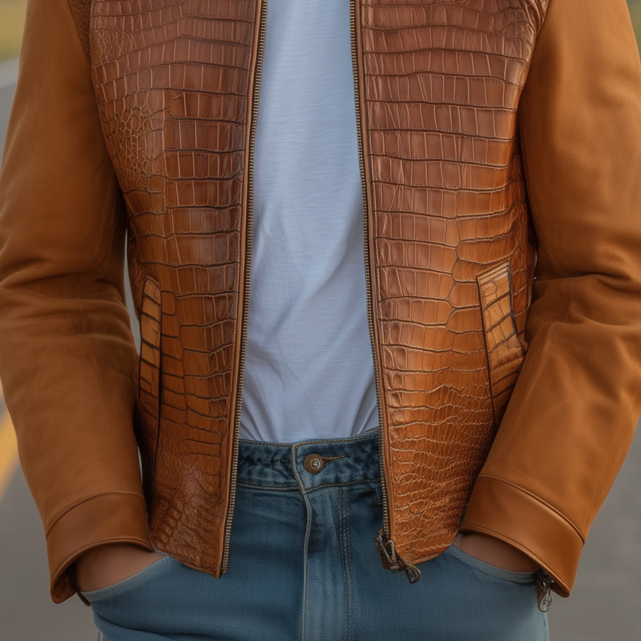 Men's Classic Retro Western Cowboy Style Stand Collar Textured Leather And Suede Zipper Jacket MTA0539H0K sold by Manly product image thumbnail 4