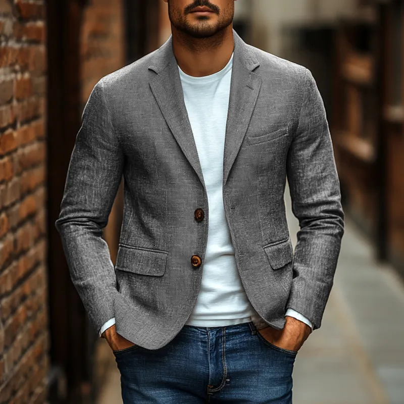 Men's Casual Solid Color Breathable Linen Notch Lapel Single-breasted Slim-fit Blazer MTA1773G2M sold by Manly product image thumbnail 2