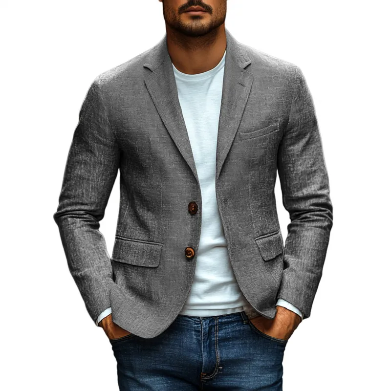 Men's Casual Solid Color Breathable Linen Notch Lapel Single-breasted Slim-fit Blazer MTA1773G2M sold by Manly