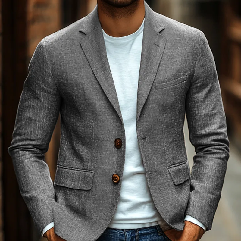 Men's Casual Solid Color Breathable Linen Notch Lapel Single-breasted Slim-fit Blazer MTA1773G2M sold by Manly product image thumbnail 3
