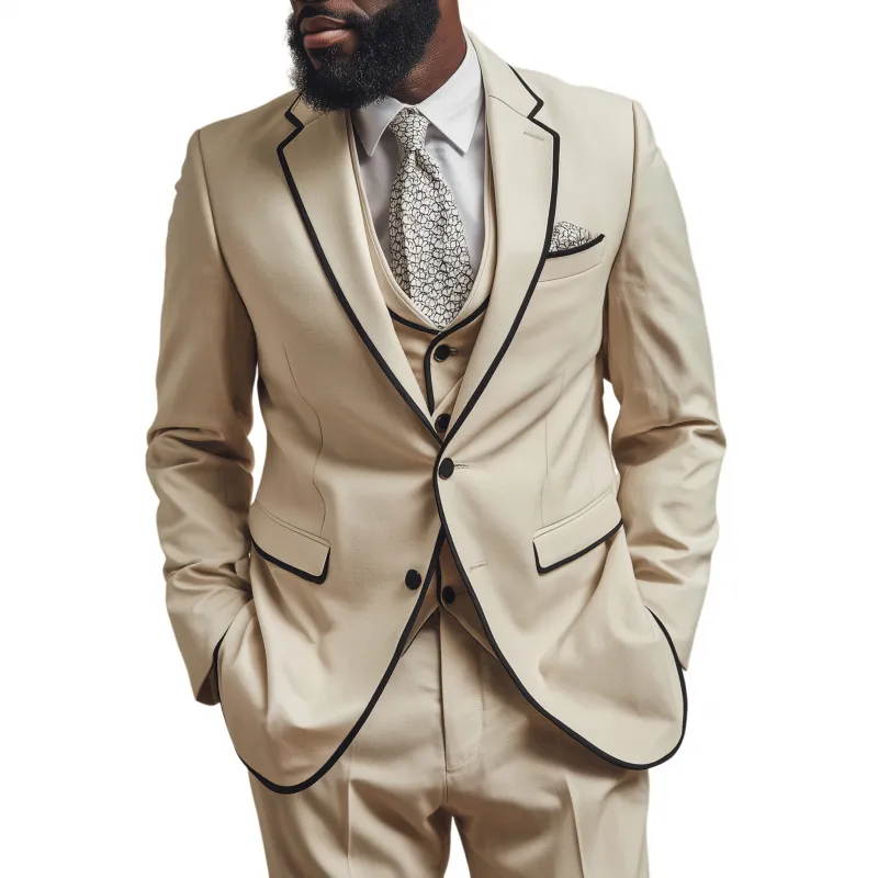 Men's Vintage Elegant Cotton Blend Colorblock Trim Notch Lapel Single-breasted Slim-fit Blazer MTA0493H4M sold by Manly