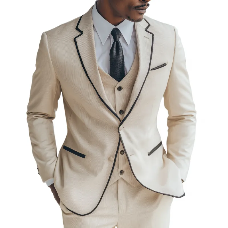 Men's Vintage Elegant Corduroy Colorblock Trim Notch Lapel Single-breasted Slim-fit Blazer MTA0465H6M sold by Manly