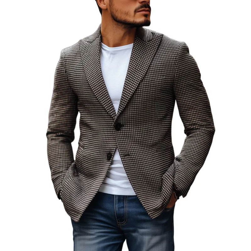 Men's Vintage Houndstooth Peak Lapel Single-breasted Slim-fit Blazer MTA0444H5M sold by Manly