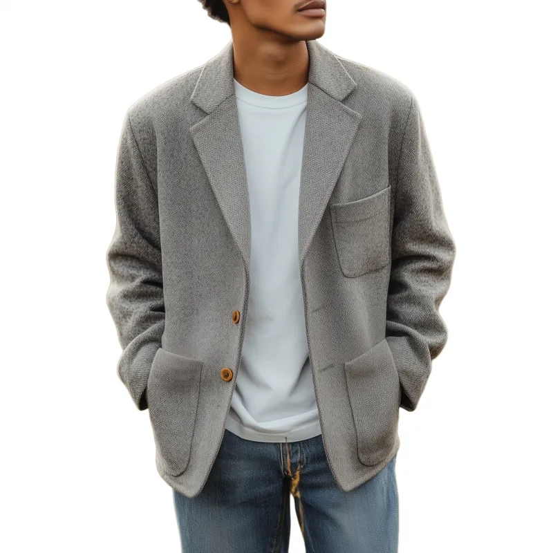 Men's Vintage Tweed Notch Lapel Single-breasted Patch Pocket Loose-fitting Blazer MTA0551H5M sold by Manly