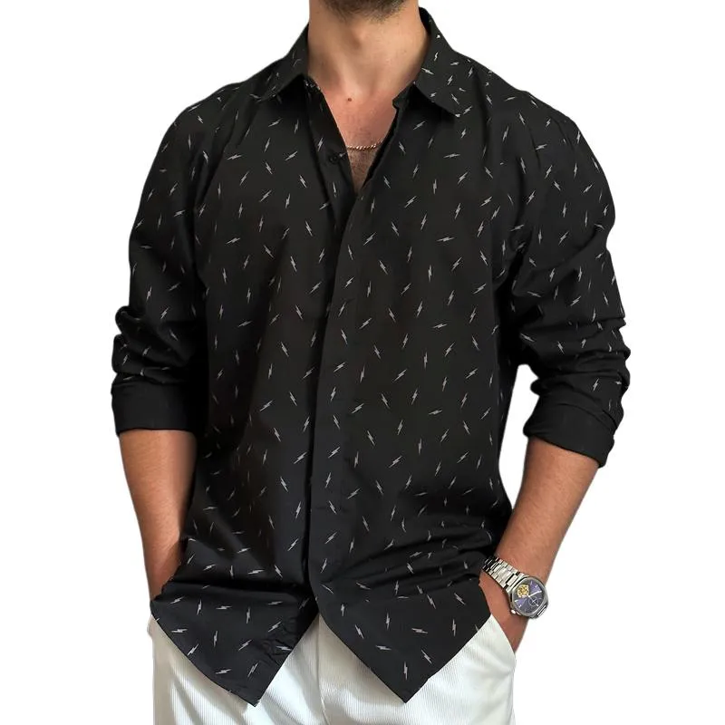 Men's Printed Lapel Long Sleeve Casual Shirt 19562967Z sold by Manly