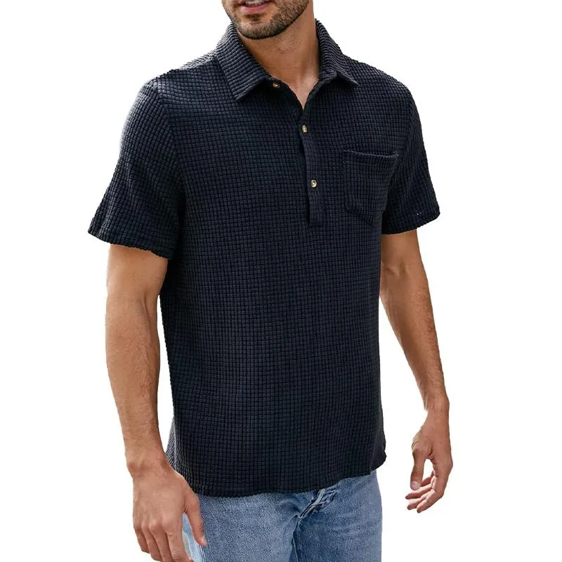 Men's Solid Waffle Lapel Pullover Shirt 95289671X sold by Manly