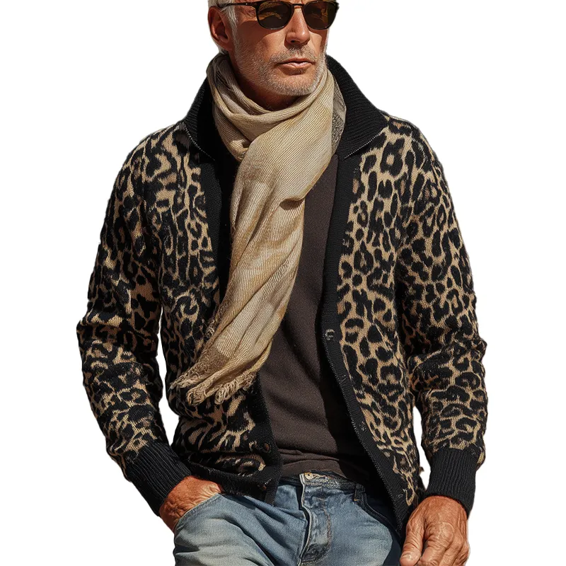 Men's Vintage Leopard Print Knitted Thin Cardigan MTA0732H6P sold by Manly