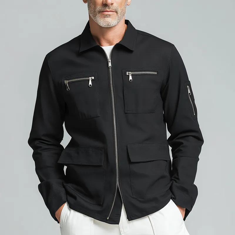 Men's Simple Multi-pocket Cotton And Linen Work Jacket MTA0735H4P sold by Manly product image thumbnail 2