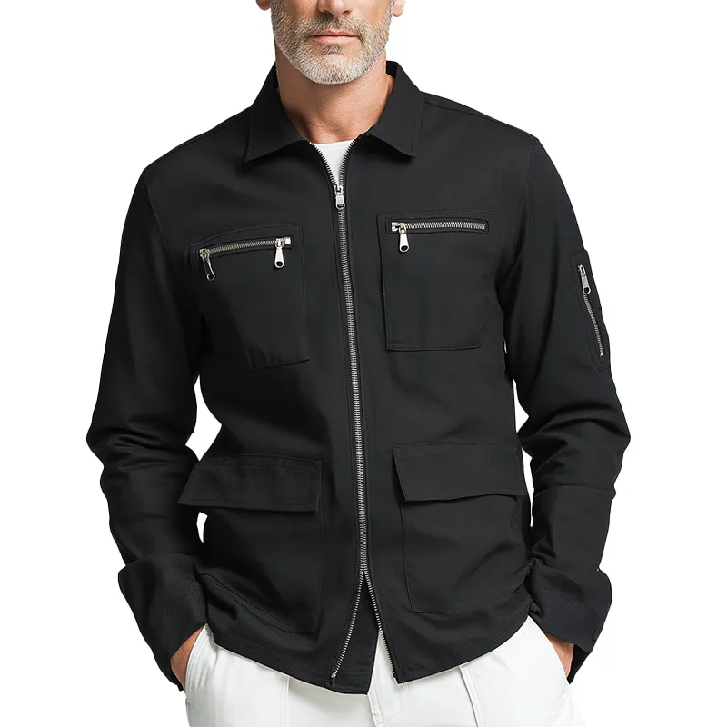 Men's Simple Multi-pocket Cotton And Linen Work Jacket MTA0735H4P sold by Manly