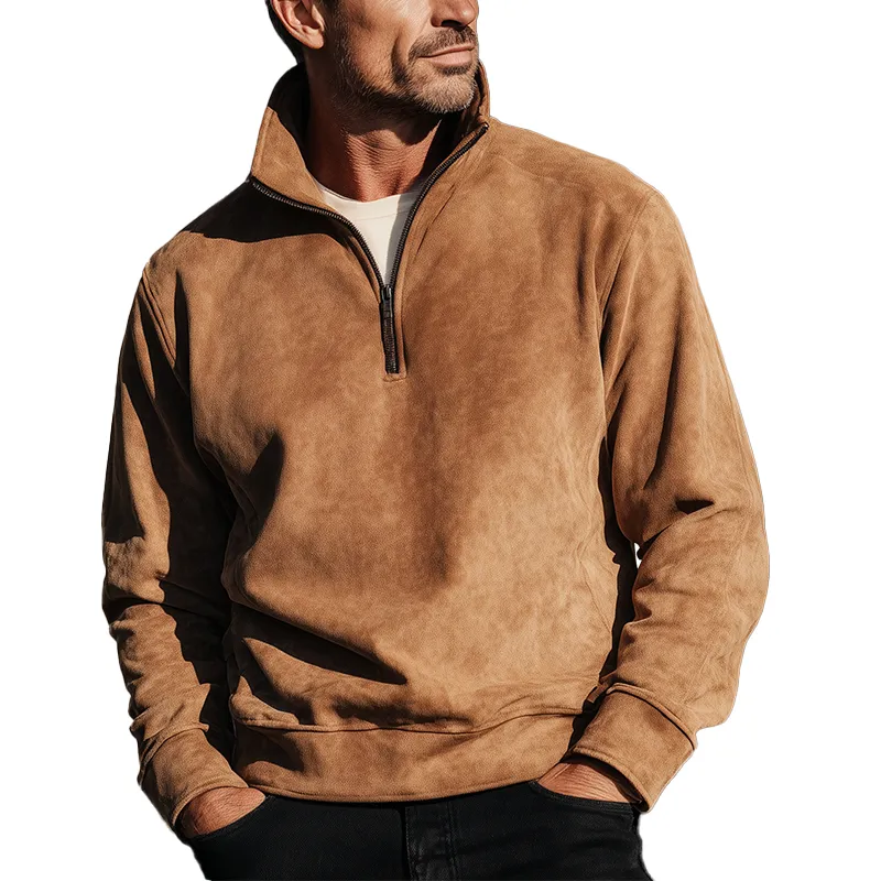 Men's Fashion Faux Suede Half-Zip Polo Shirt MTA0728H2P sold by Manly