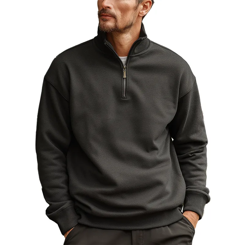 Men's Simple Half-Zip Cotton And Linen Stand-Up Collar Polo Shirt MTA0722H4P sold by Manly