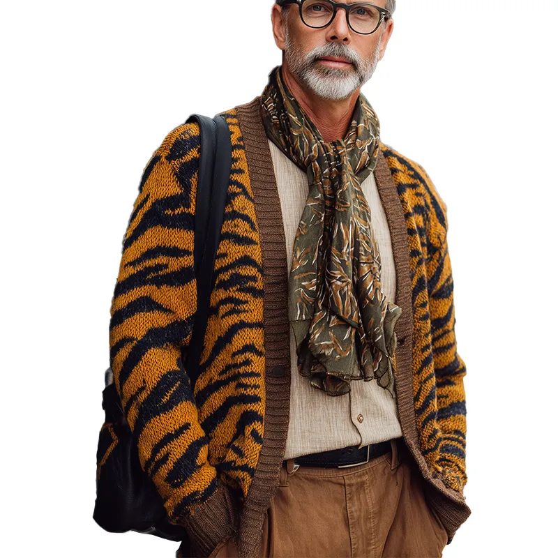 Men's Fashionable Leopard Print Knitted Cardigan MTA0794H2P sold by Manly