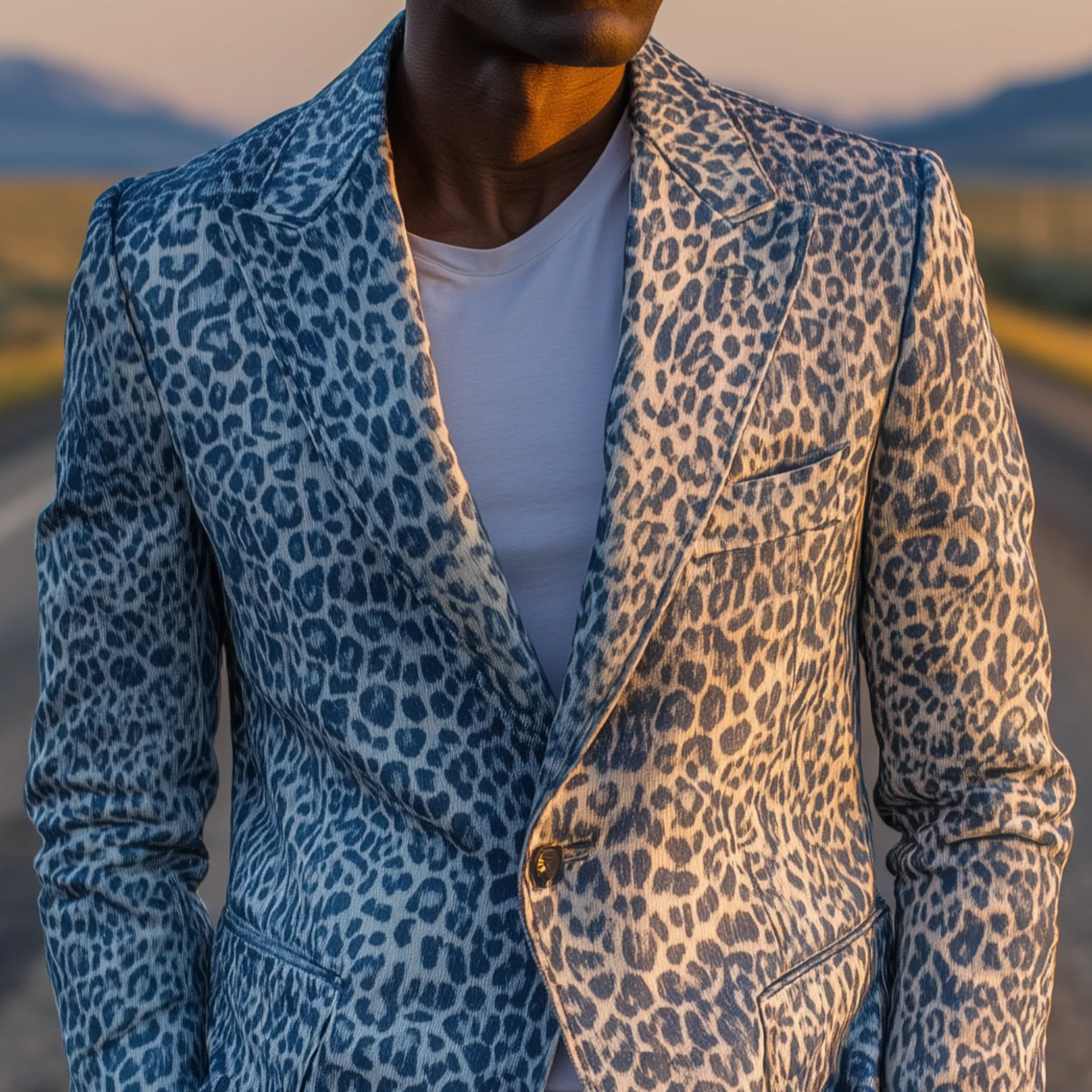 Men's Classic Fashion Leopard Print Denim Slim Fit Single-breasted Blazer MTA0726H2K sold by Manly product image thumbnail 3