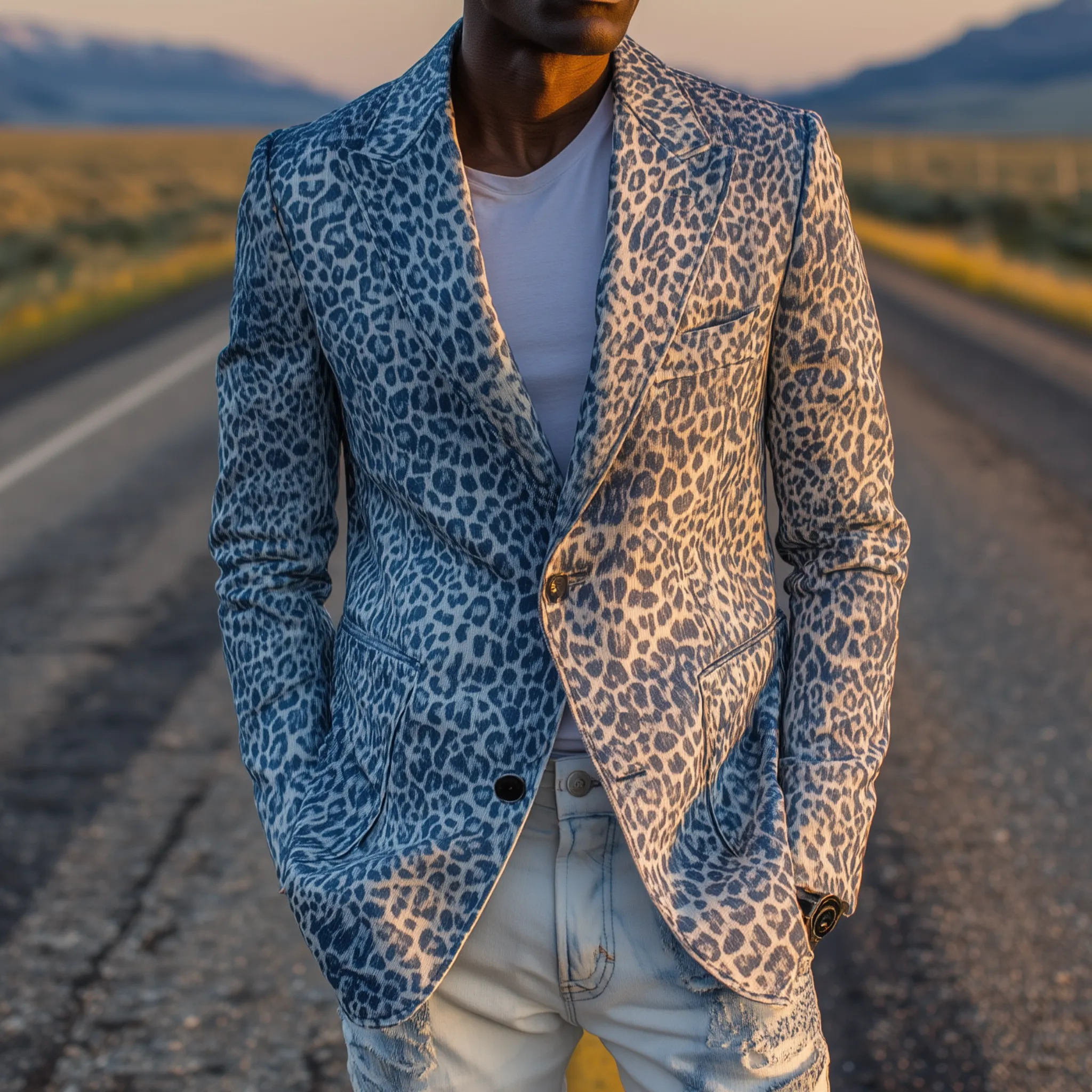 Men's Classic Fashion Leopard Print Denim Slim Fit Single-breasted Blazer MTA0726H2K sold by Manly product image thumbnail 2