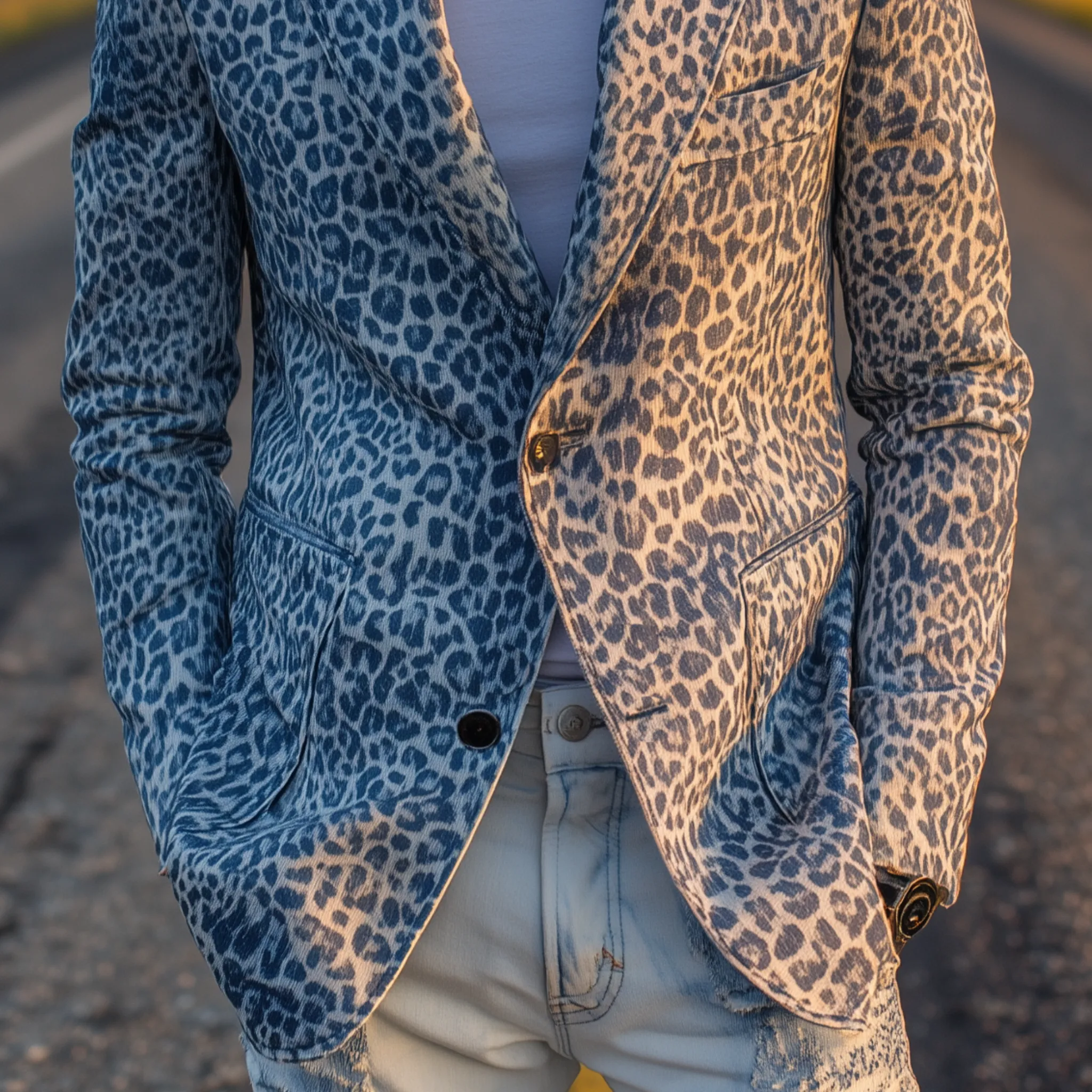 Men's Classic Fashion Leopard Print Denim Slim Fit Single-breasted Blazer MTA0726H2K sold by Manly product image thumbnail 4