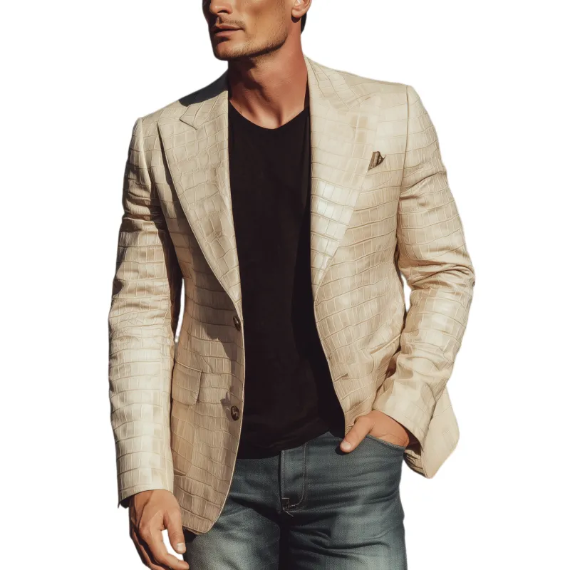 Men's Classic Stylish Textured Leather Slim Fit Single-breasted Blazer MTA0776H5K sold by Manly