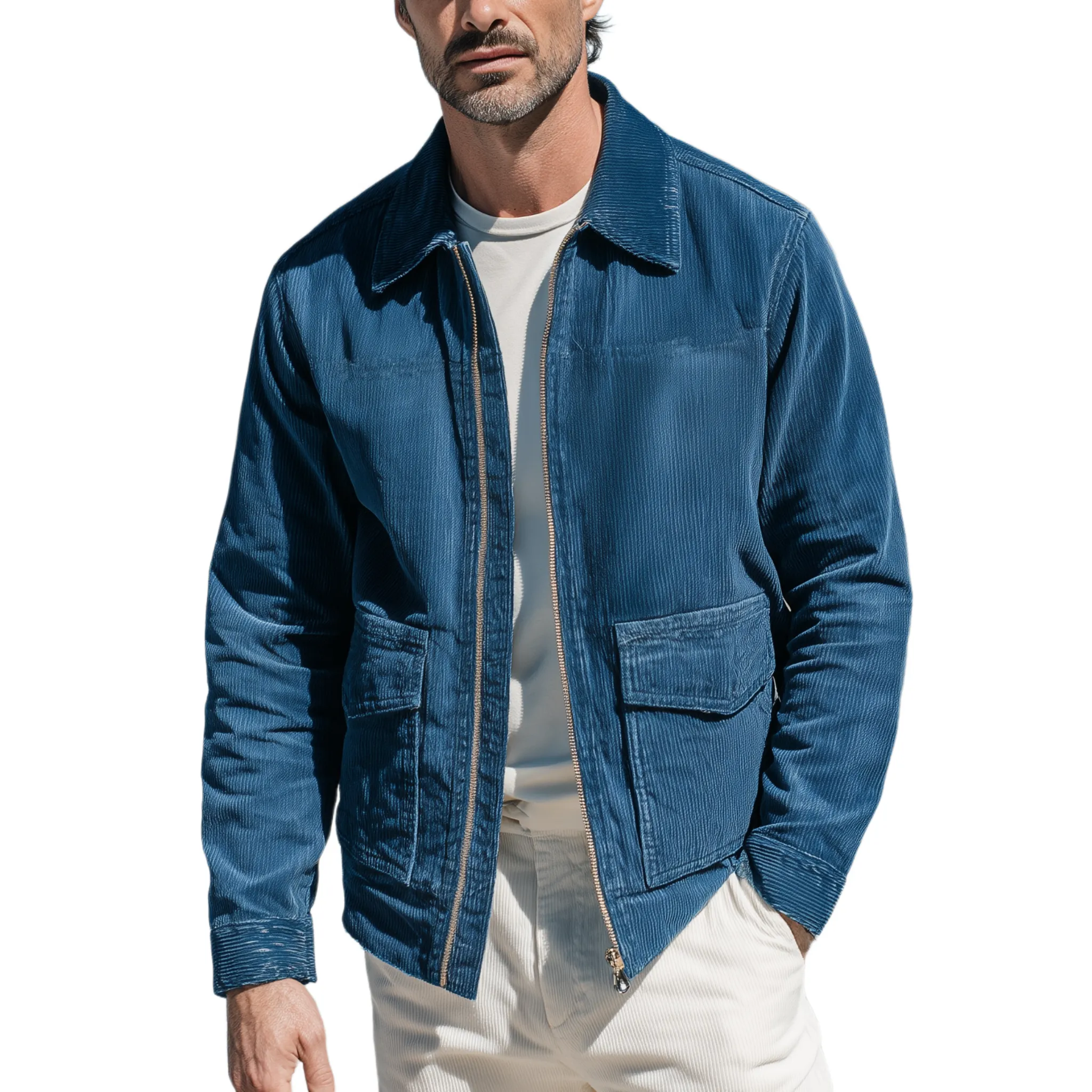 Men's Classic Casual Corduroy Lapel Zip-Up Jacket MTA0772H0K sold by Manly