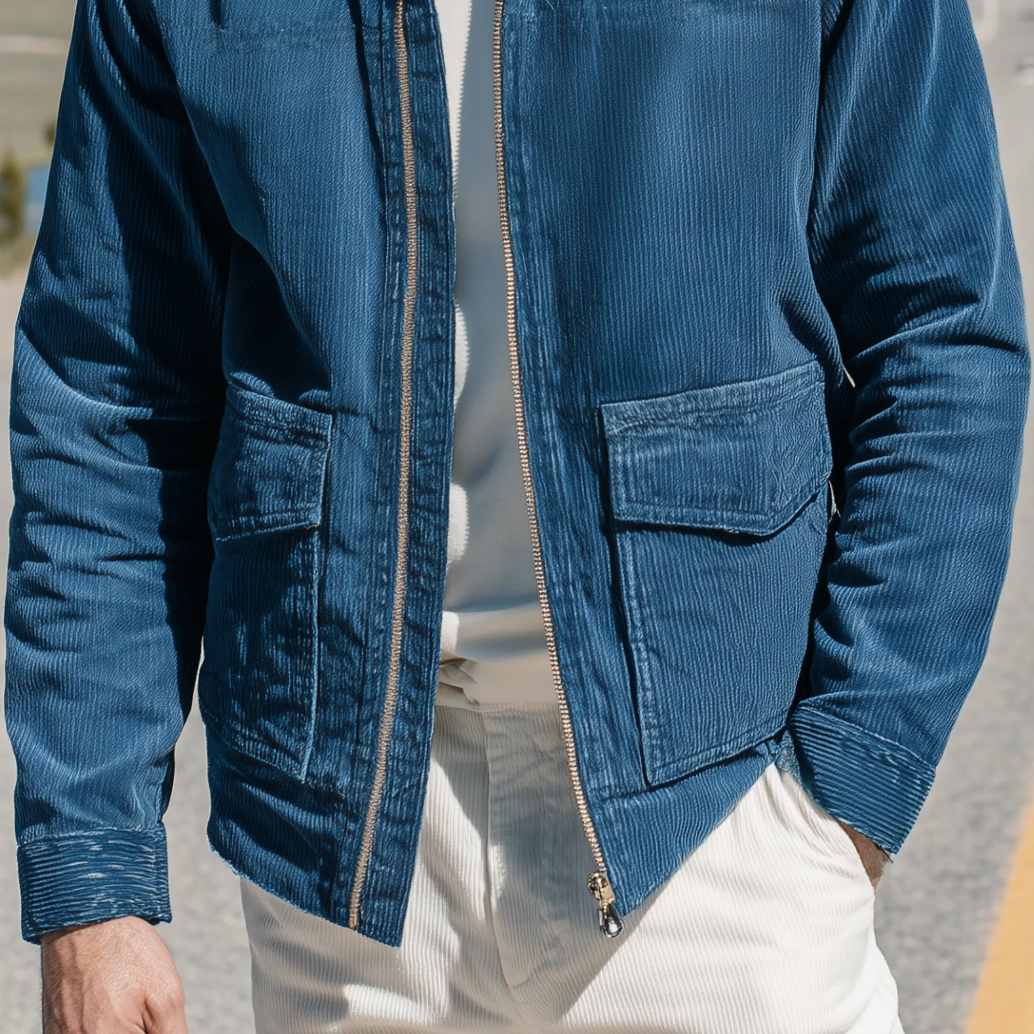 Men's Classic Casual Corduroy Lapel Zip-Up Jacket MTA0772H0K sold by Manly product image thumbnail 5