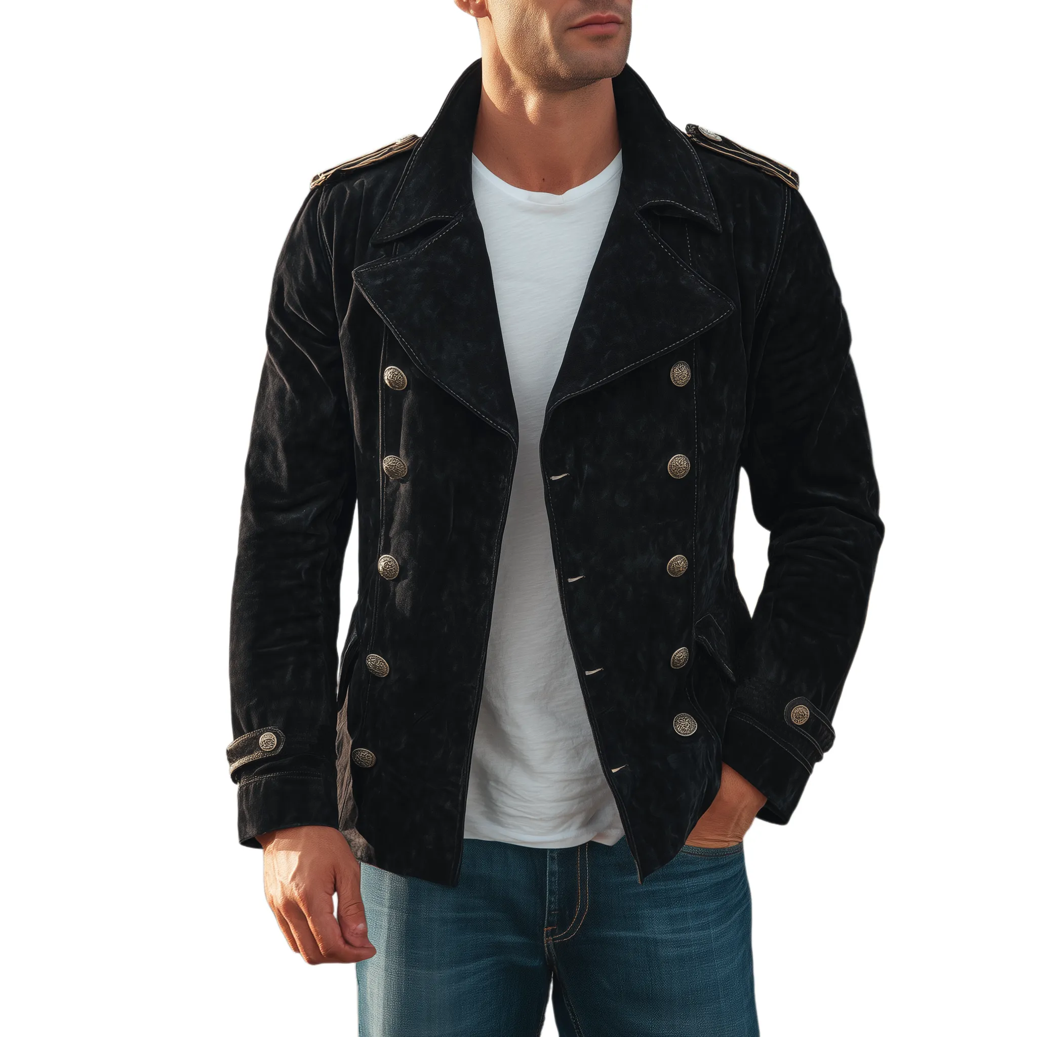 Men's Classic Vintage Suede Lapel Double Breasted Slim Fit Jacket MTA0785H1K sold by Manly