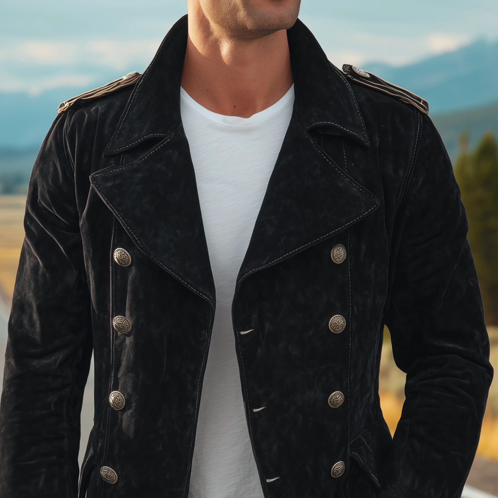 Men's Classic Vintage Suede Lapel Double Breasted Slim Fit Jacket MTA0785H1K sold by Manly product image thumbnail 3