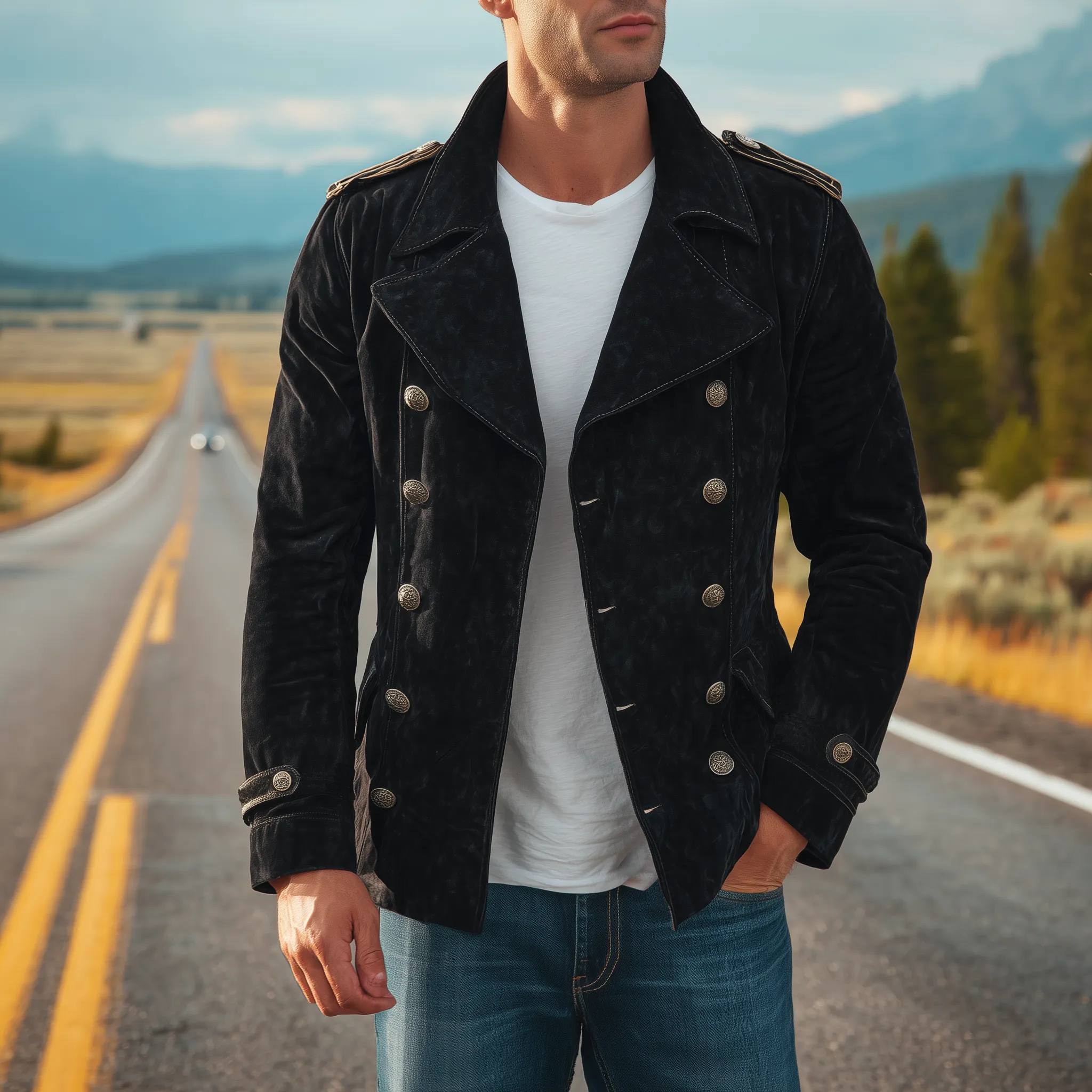 Men's Classic Vintage Suede Lapel Double Breasted Slim Fit Jacket MTA0785H1K sold by Manly product image thumbnail 2