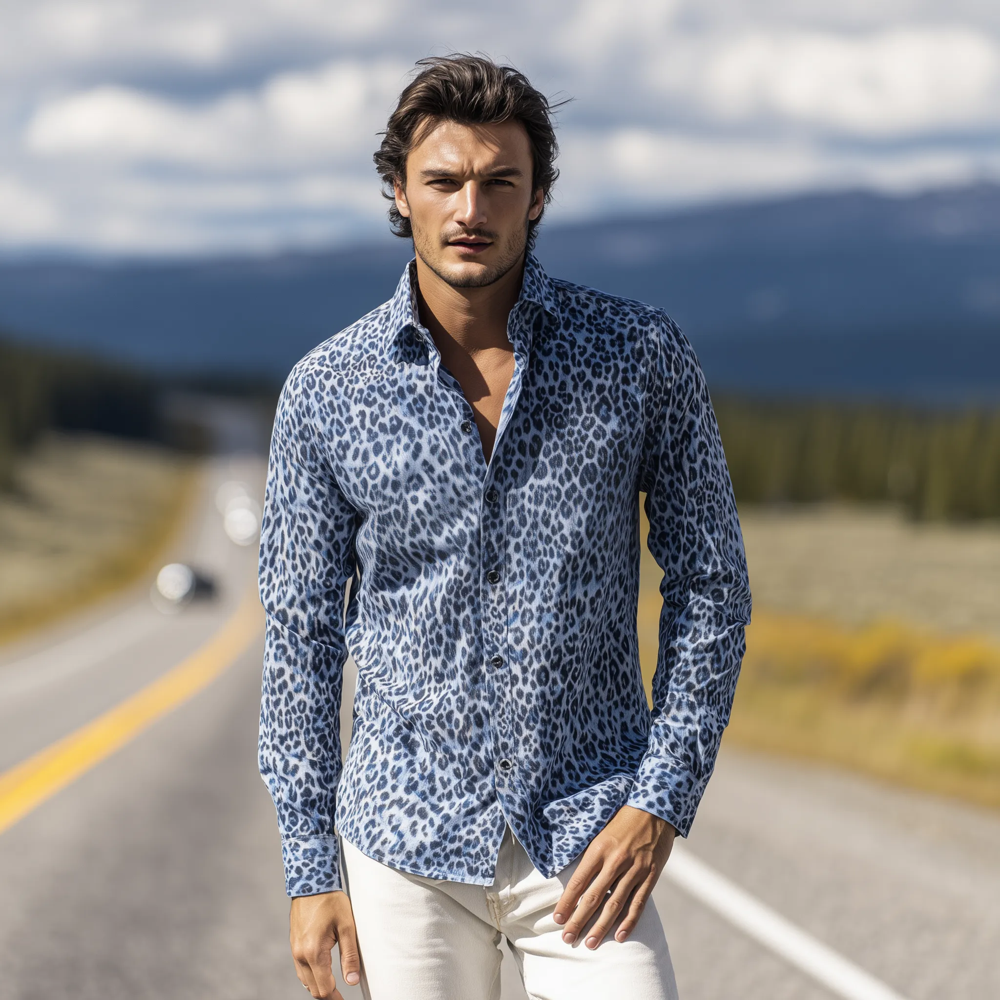 Men's Classic Casual Leopard Print Cotton Blend Slim Fit Long Sleeve Shirt MTA0766H5K sold by Manly product image thumbnail 3