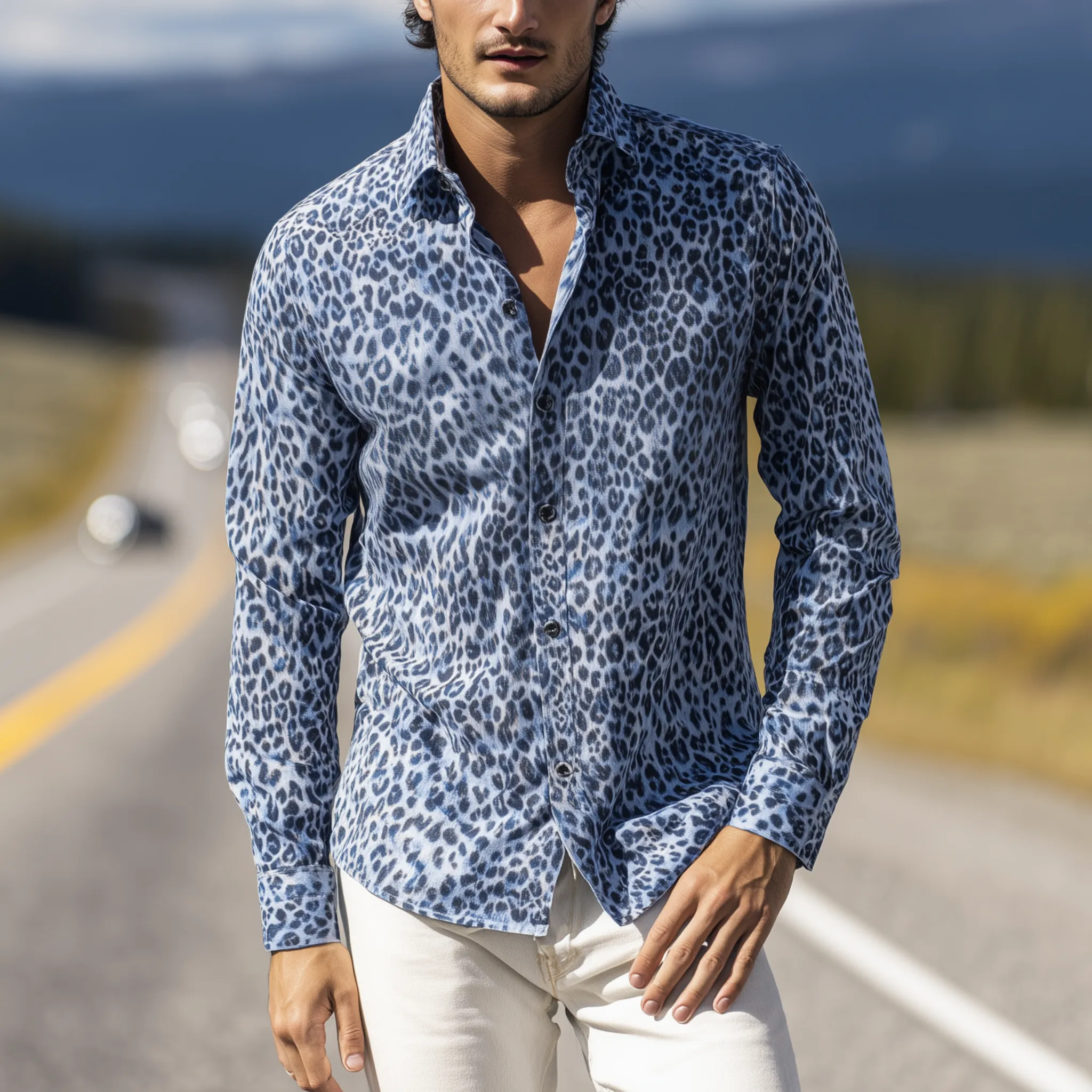 Men's Classic Casual Leopard Print Cotton Blend Slim Fit Long Sleeve Shirt MTA0766H5K sold by Manly product image thumbnail 2