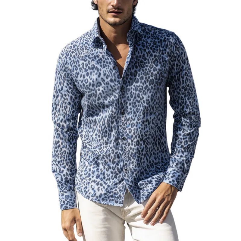 Men's Classic Casual Leopard Print Cotton Blend Slim Fit Long Sleeve Shirt MTA0766H5K sold by Manly