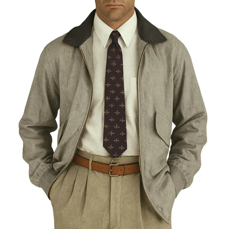 Men's Casual Retro Style Cotton And Linen Zipper Lapel Jacket MTA0626H6TO sold by Manly