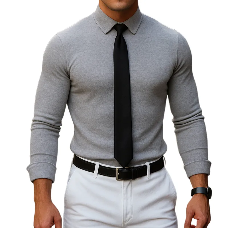 Men's Retro Casual Street Business Knitted Lapel Long Sleeve Shirt MTA0645H5TO sold by Manly