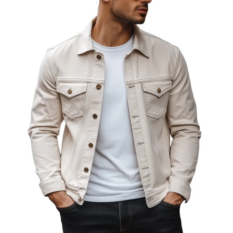 Men's Casual Solid Color Breathable Cotton Lapel Single Breasted Slim Fit Jacket MTA0688H4M sold by Manly