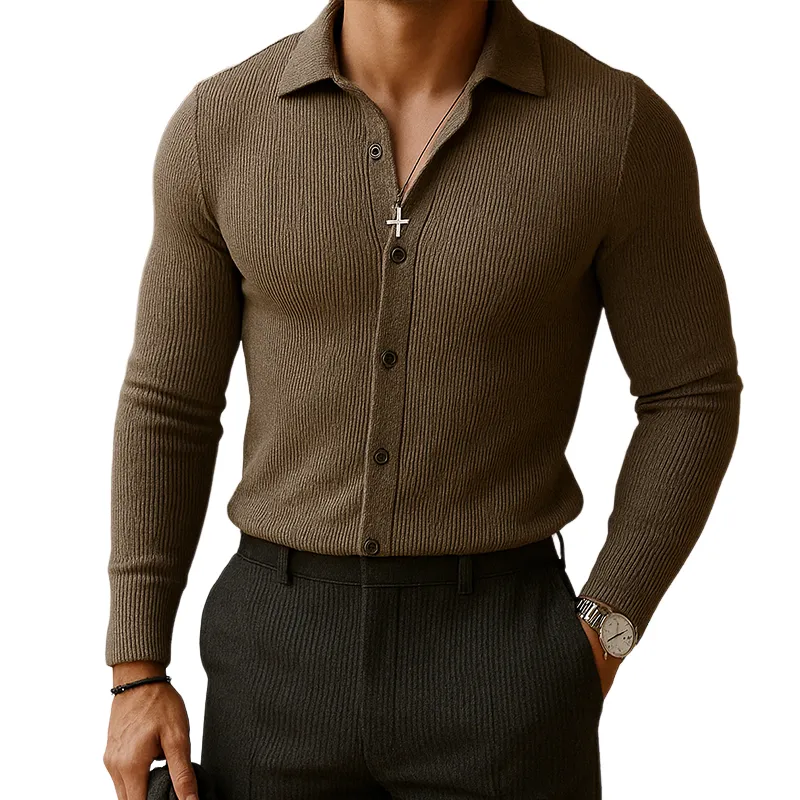 Men's Retro Casual Street Business Knitted Lapel Long Sleeve Shirt MTA0627H5TO sold by Manly