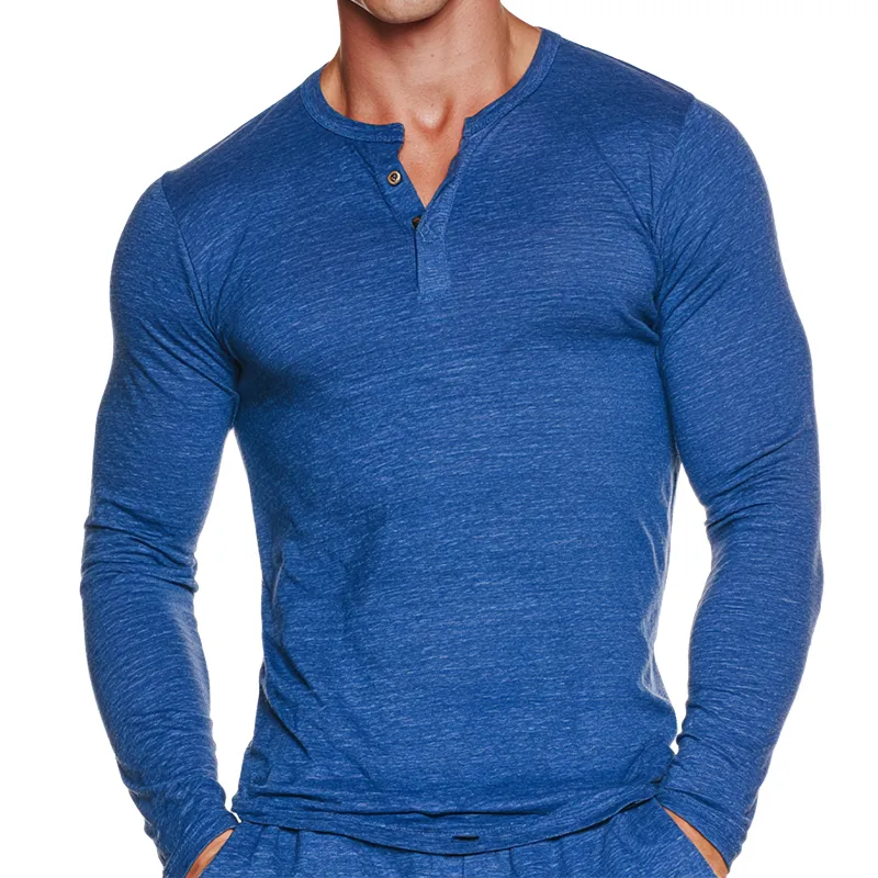 Men's Retro Casual Cotton Slim Fit Collarless Long Sleeve T-shirt MTA0665H5TO sold by Manly