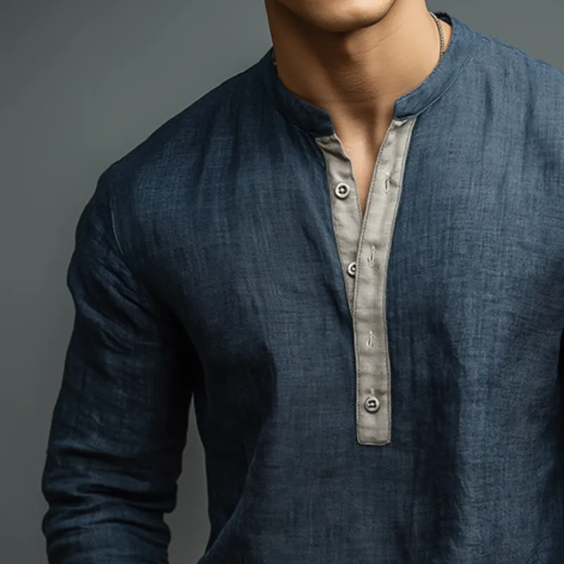 Men's Vintage Casual Cotton And Linen Henley Collar Long Sleeve Shirt MTA0697H8TO sold by Manly product image thumbnail 3