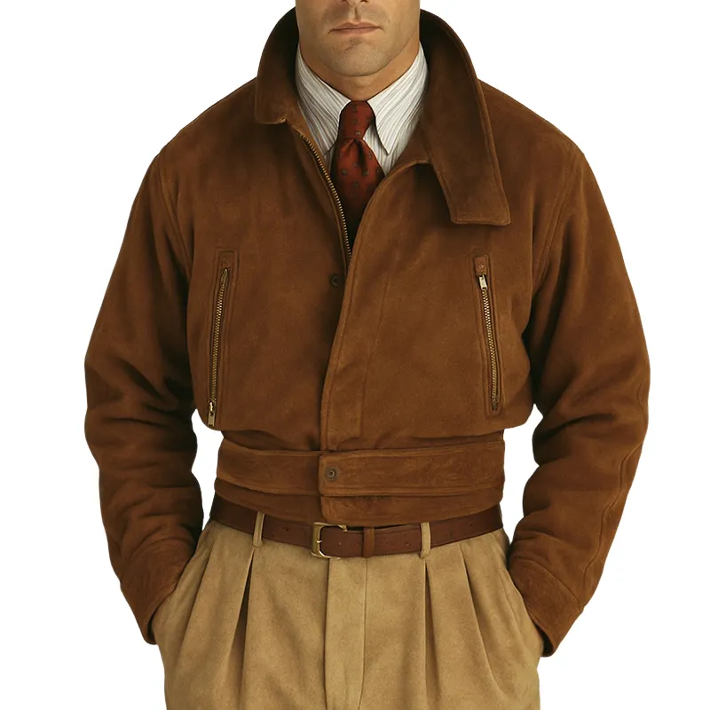 Men's Casual Vintage Suede Zip-up Cropped Jacket MTA0641H2TO sold by Manly