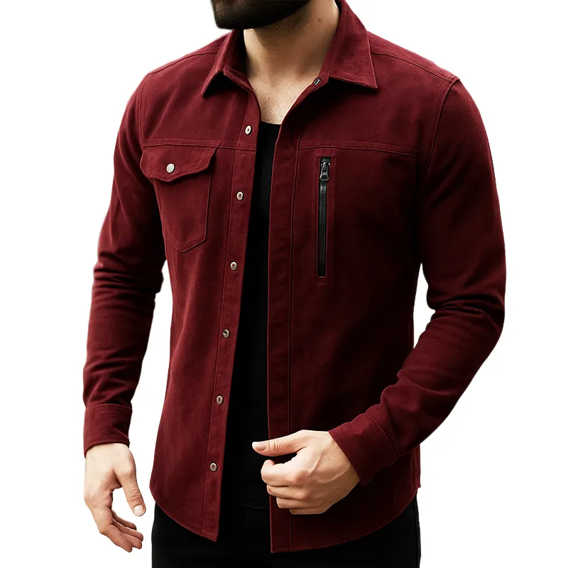 Men's Casual Vintage Suede Lapel Long-sleeved Shirt Jacket MTA0664H5TO sold by Manly