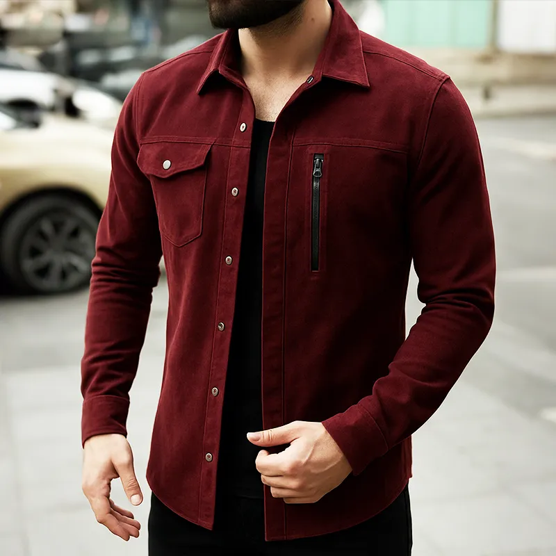 Men's Casual Vintage Suede Lapel Long-sleeved Shirt Jacket MTA0664H5TO sold by Manly product image thumbnail 2