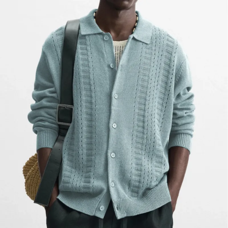 Men's Casual Solid Color Breathable Lapel Single-breasted Knitted Loose Cardigan MTA0634H0M sold by Manly product image thumbnail 2