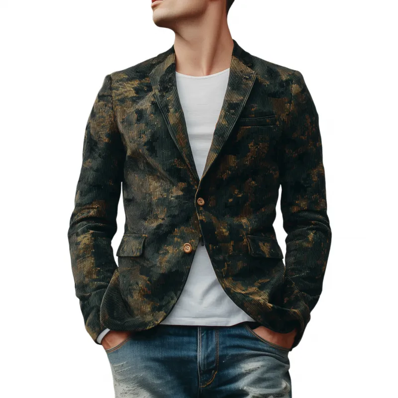 Men's Stylish Vintage Contrast Camouflage Corduroy Notch Lapel Single-breasted Slim-fit Blazer MTA0745H1M sold by Manly
