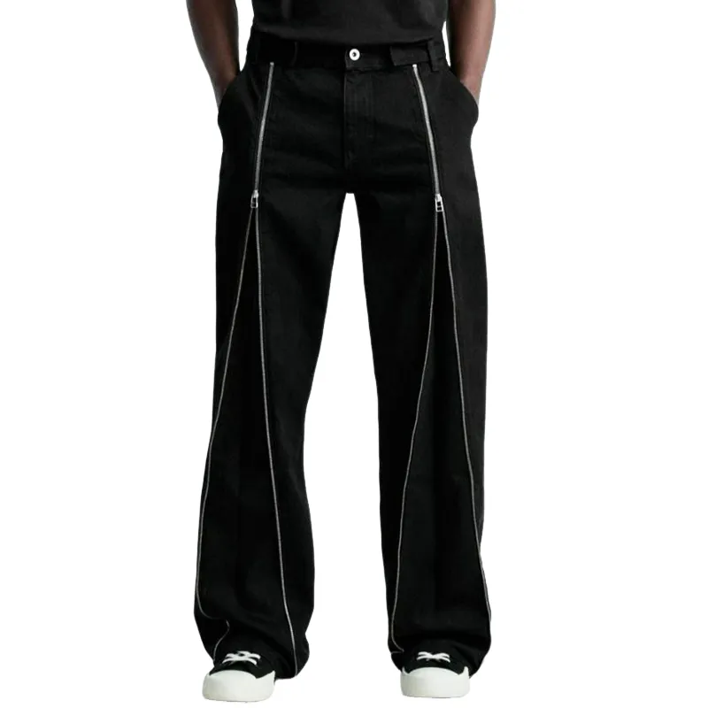 Men's Stylish Black Zippered Casual Wide-leg Pants MTA0710H4U sold by Manly