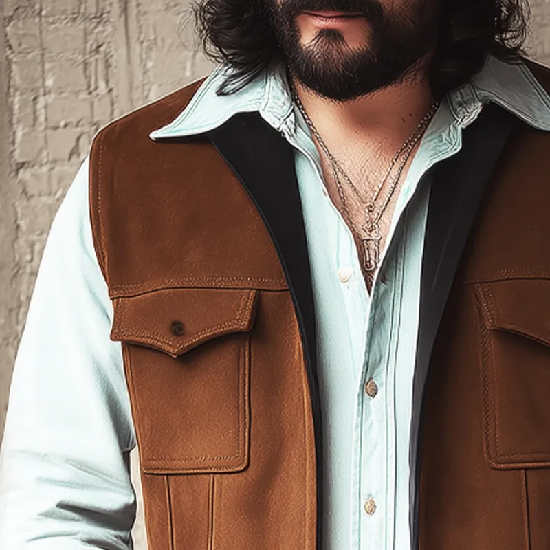 Men's Vintage Suede Stand Collar Zipper Vest MTA0757H8U sold by Manly product image thumbnail 3