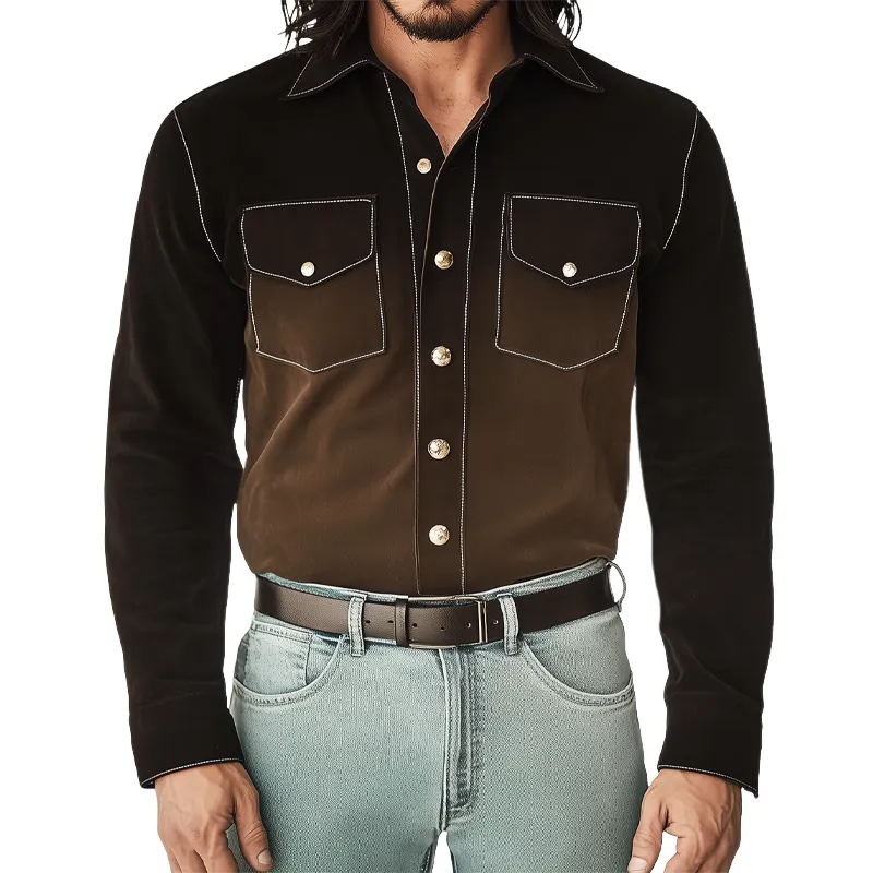 Men's Autumn Retro Gradient Suede Long Sleeve Shirt MTA0713H7U sold by Manly