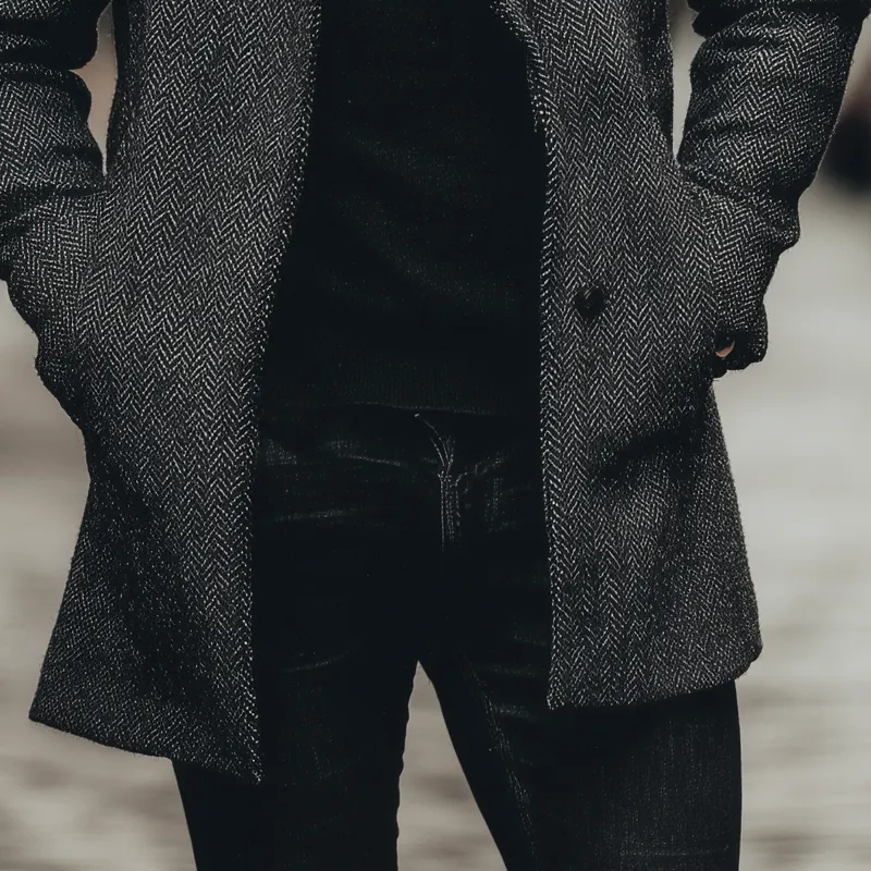 Men's Vintage Herringbone Lapel Mid-Length Coat MTA0785H9X sold by Manly product image thumbnail 3