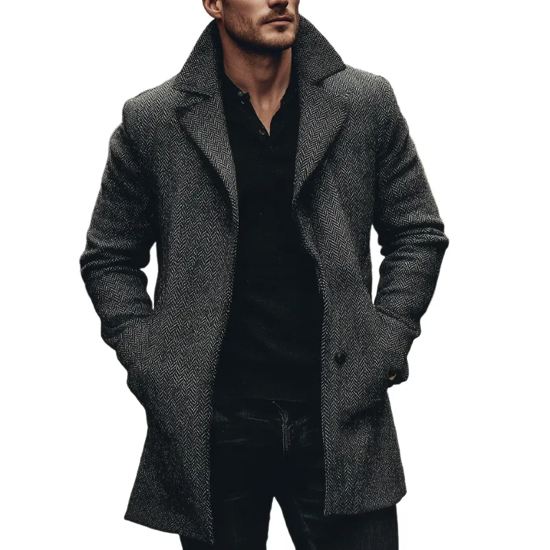 Men's Vintage Herringbone Lapel Mid-Length Coat MTA0785H9X sold by Manly