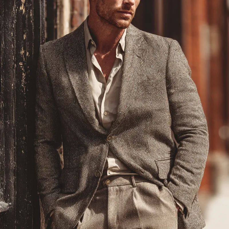 Men's Vintage Herringbone Textured Single-Breasted Blazer MTA0738H0X sold by Manly product image thumbnail 2