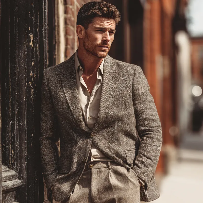 Men's Vintage Herringbone Textured Single-Breasted Blazer MTA0738H0X sold by Manly product image thumbnail 4